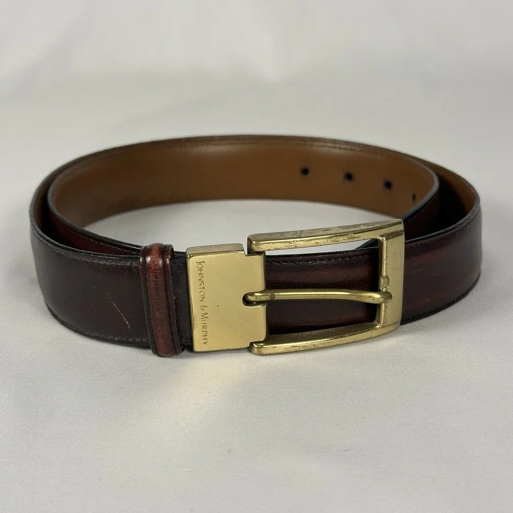 Johnston & Murphy Leather Dress Belt Mens Size 34 Brown Aniline Kipskin USA Made